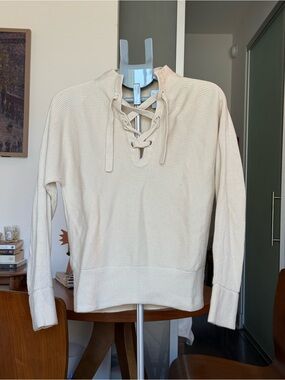 Everlane - Lace-Up Cotton/Wool Knit Pullover - Cream